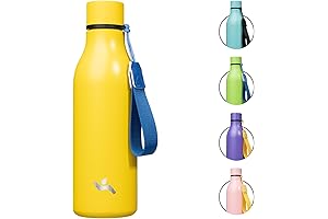 Insulated Water Bottle with Adjustable Strap, 18 oz Double Wall Stainless Steel...