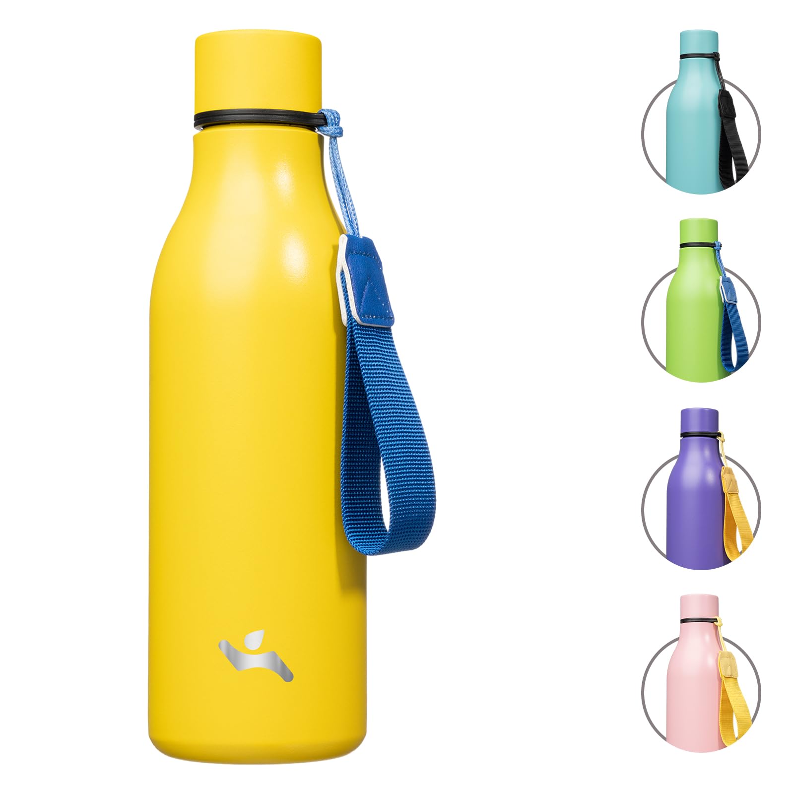 Konokyo 18 oz Insulated Stainless Steel Metal Water Bottle with Strap | BPA-free, leak-proof, dishwasher-safe reusable bottle with strap for gym, school, hiking, outdoor travel &amp; hydration