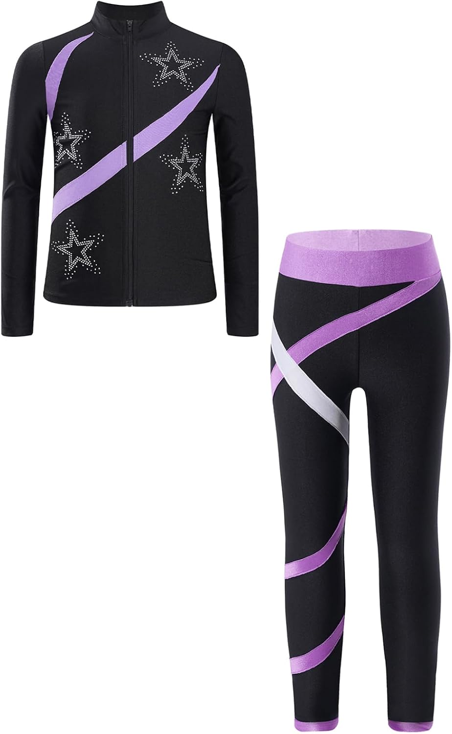 Kids Girls Figure Ice Skating Gym Training Suit Jacket with Practice Leggings Set Sport Tracksuit