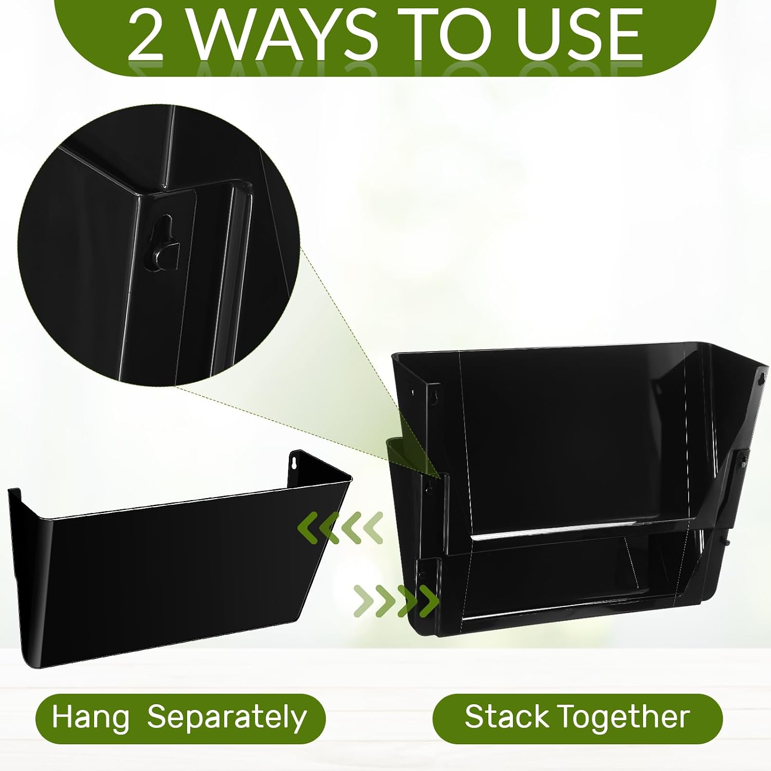 Threehoney 6 Pcs Black Single Pocket Wall Mount File Holder Legal Size Plastic Office Wall Organizer with Double Sided and Screws Hanging File Organizer Mails Wall Folder Holder for Office and Home