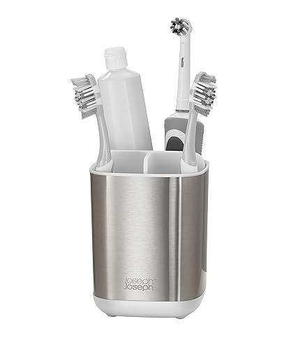 Joseph Joseph EasyStore Stainless-Steel Toothbrush Holder Bathroom Storage Countertop Organizer