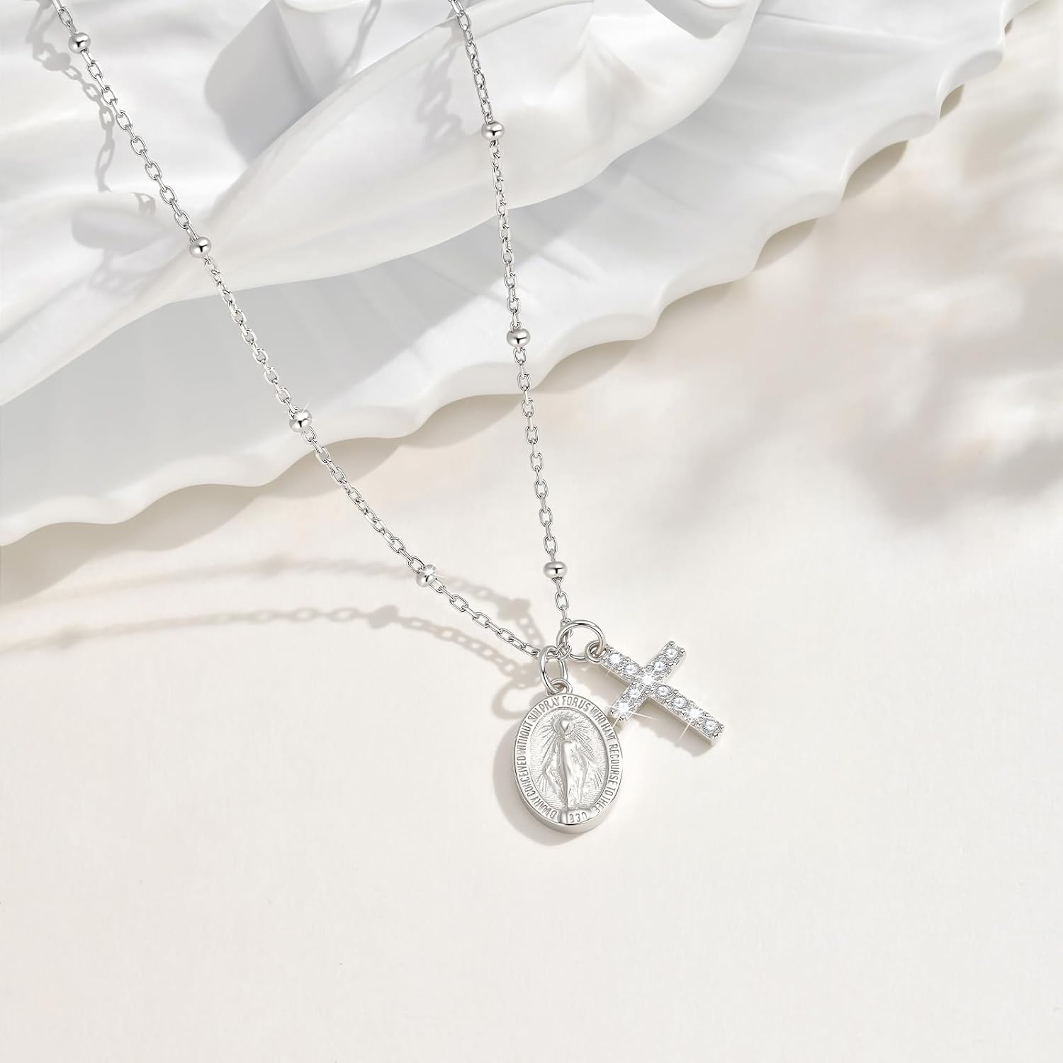 925 Sterling Silver Cross Necklace for Girls Kids - Small Dainty Cross Pendant for Women, Virgin Mary Cross Necklace First Communion, Baptism, Confirmation Gifts for Daughter Granddaughter Nieces Toddler, Religious Faith Jewelry Gifts