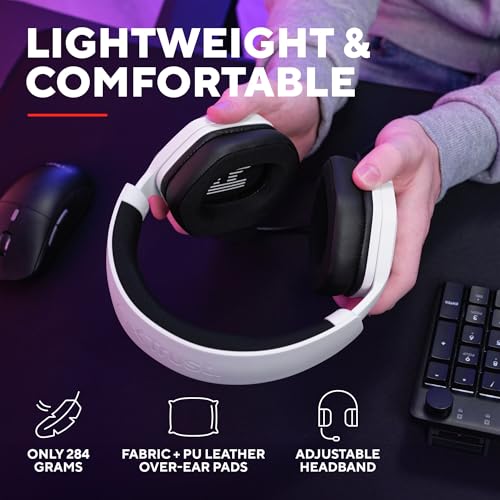 GXTrust 1492W Ravox Słuchawki Gamingowe PS5 PS4 Switch PC Smartfon 3.5mm, Przetworniki 50mm, Odpinany Mikrofon, Headset dla Gracza, Przewodowy Zestaw Słuchawkowy Wokółuszny, Biały