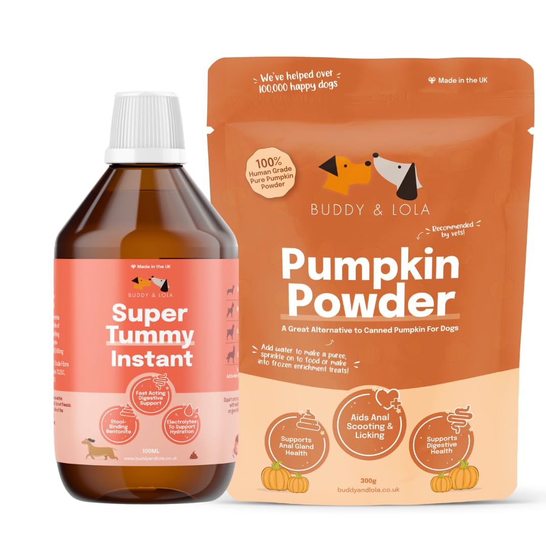 Buddy & Lola Perfect Poop Bundle 100% Natural Pumpkin Powder for Dogs Tummy Settler, Canned Pumpkin Alternative