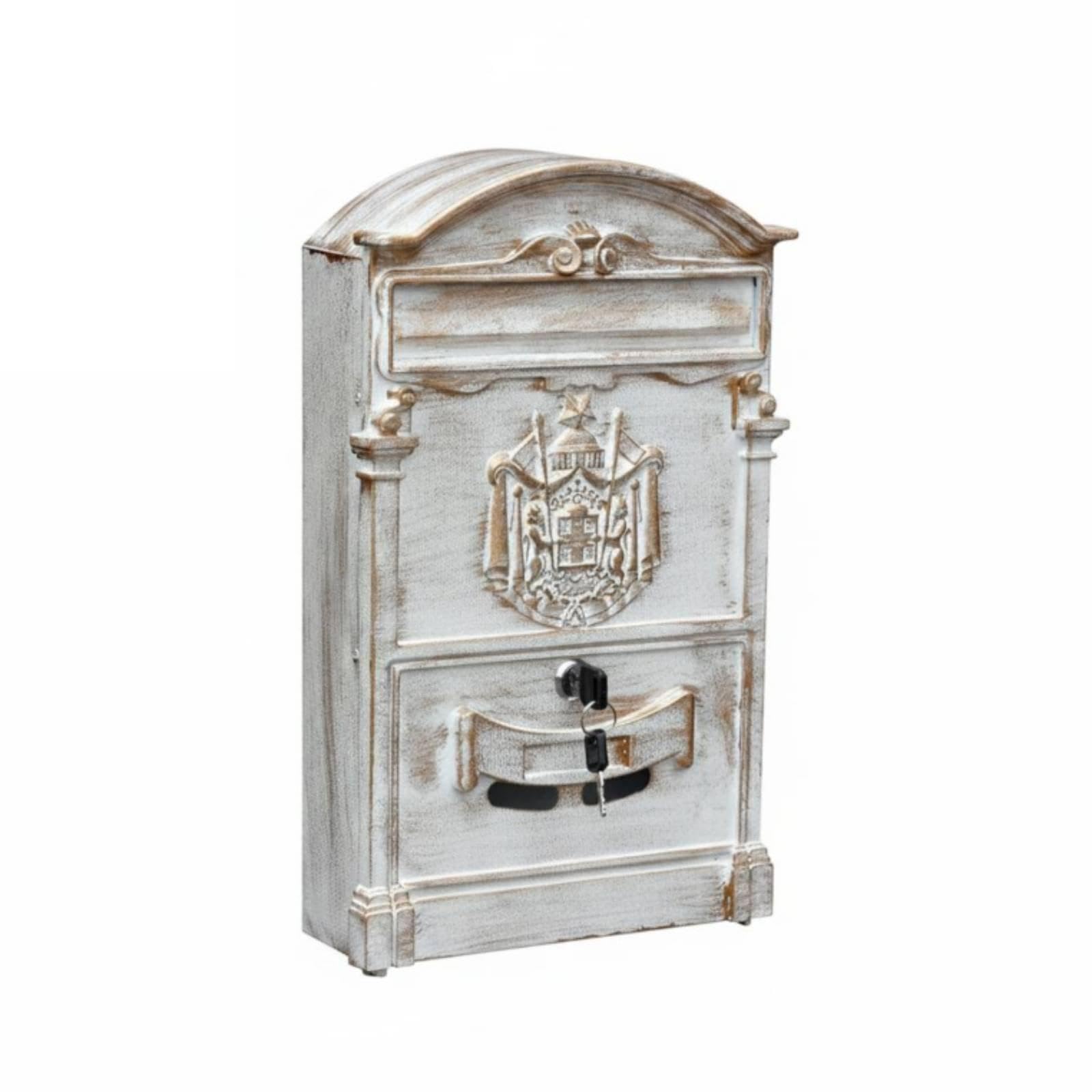 Lockable Wall Mailbox Weather Resistant Vintage Wall Mailbox Protected Latch Rainproof Post Box for Entryway, Villa White Gold-image-34