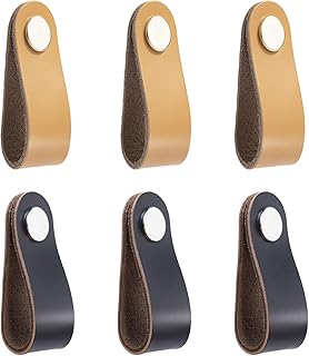 PONERIR 6 Pieces Drawer Knob Pull Handle Genuine Leather Cabinet Drawer Pulls Mordern Cabinet Cupboard Knobs with Screws for Home Office Cabinet Drawer Handles Pulls Knob(Black,Pink)