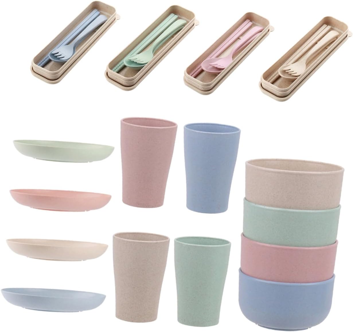 PRETYZOOM 1Set Portable Tableware Set Classic Nordic Style Plates Bowls and Cups with Forks for Camping and Home Use and Heat Resistant for Any Meal