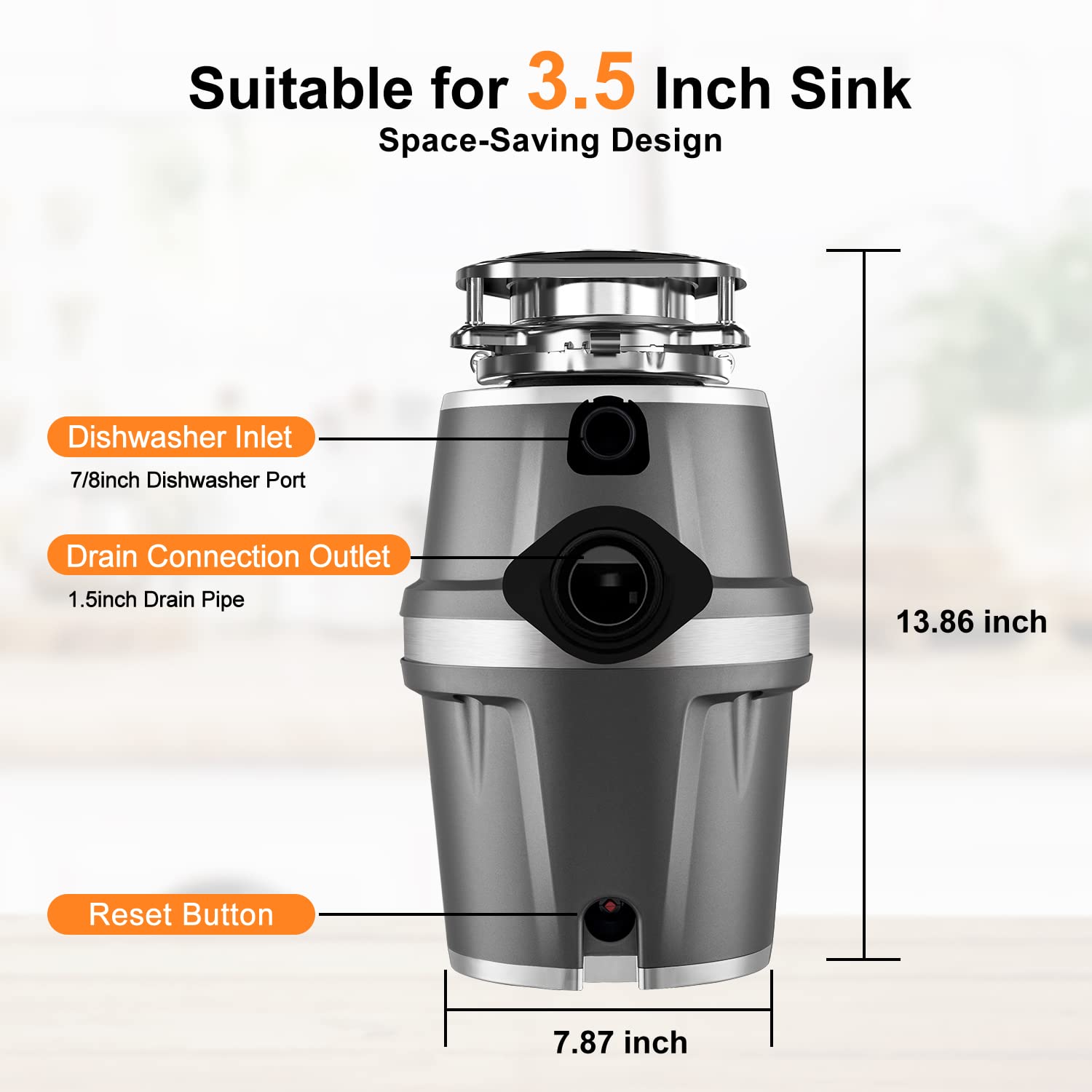 HISSUN Garbage Disposal, 3/4 HP Continuous Feed Kitchen Garbage
