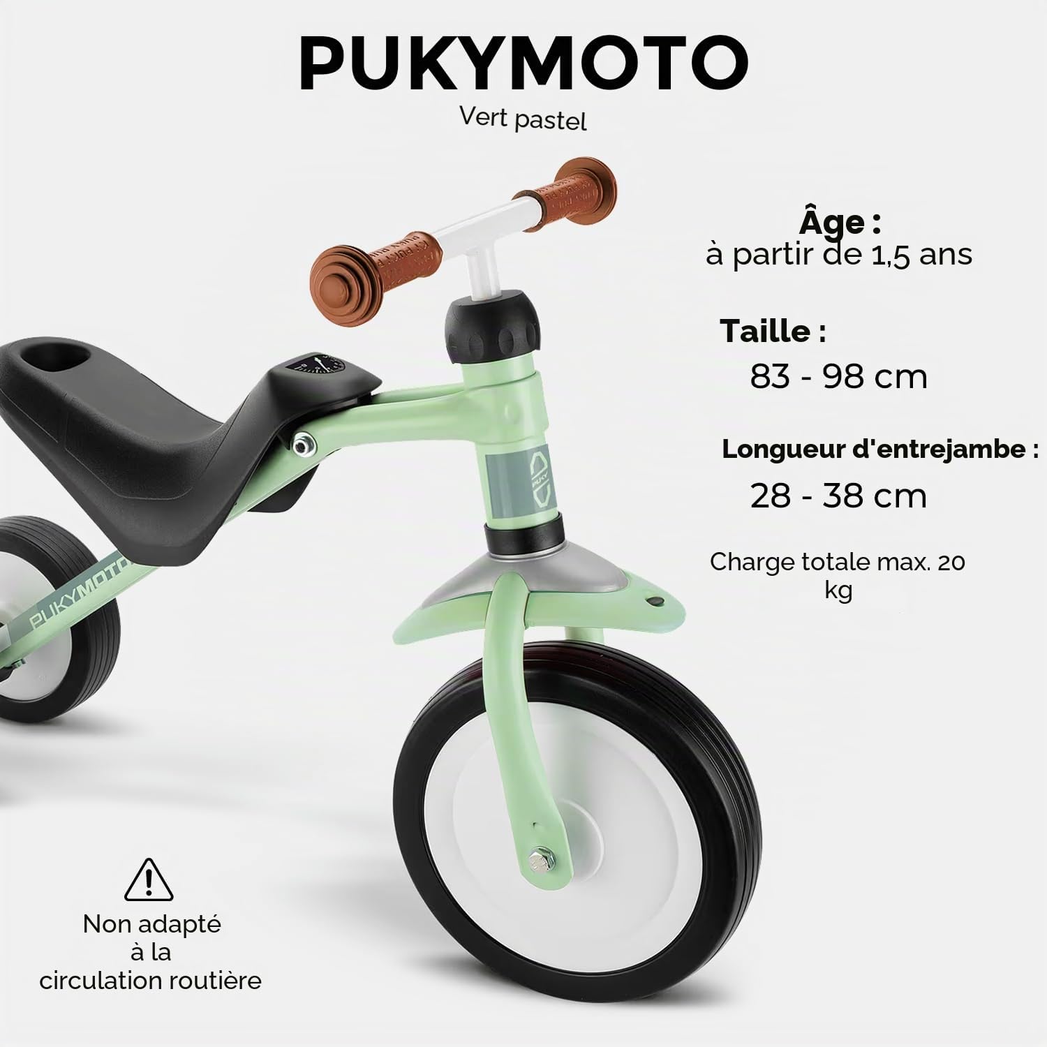 PUKY PUKYMOTO Vert | 2en1: Draisienne et Porteur | Trotteur dès 1,5 ans | Jouet sans pédales | Vélo enfant avec limitation de braquage | Véhicule enfants avec roues FLOAT pour intérieur/extérieur