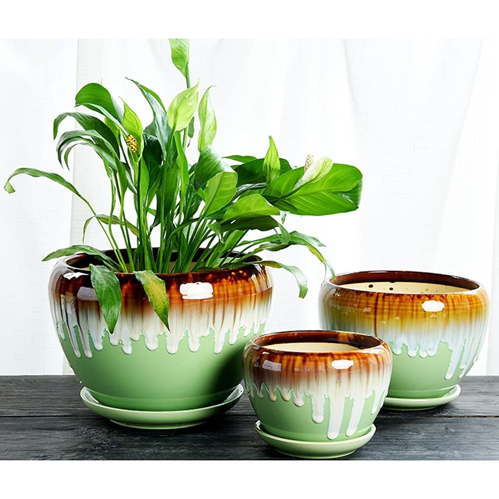 Ceramiczny, Szkliwiony Pojemnik Na Kwiaty, Ceramiczna, Bardzo Duża Doniczka Do Salonu, Zielona Doniczka Z Otworem Drenażowym, Doniczki Bonsai, Ozdobny Stojak Na Kaktusy Ogrodowe Z Ceramiką