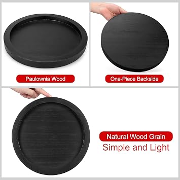 Black Round Wood Decorative Tray for Display Coffee Table Living Room Decor