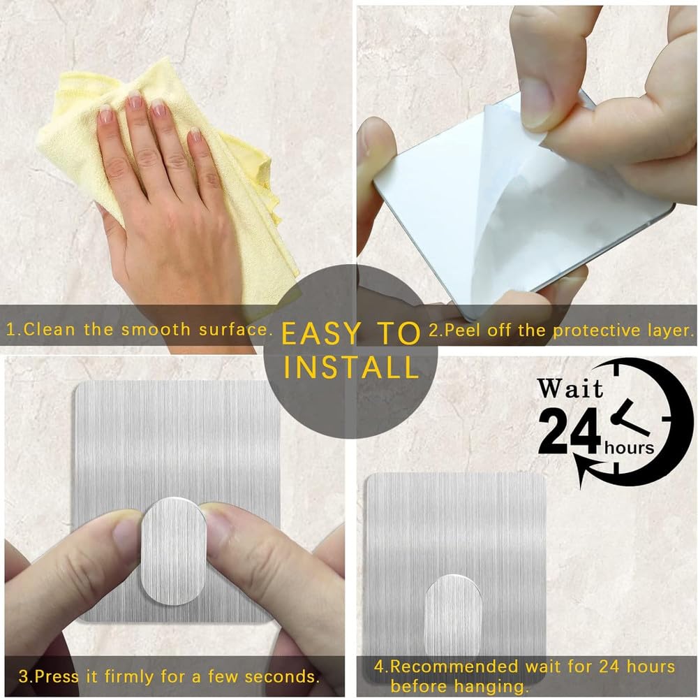 Gancho adhesivo para toallas de alta resistencia, gancho adhesivo de acero inoxidable para colgar en el baño, cocina, soporte de almacenamiento, ganchos adhesivos, colgador plateado, negro, paquete