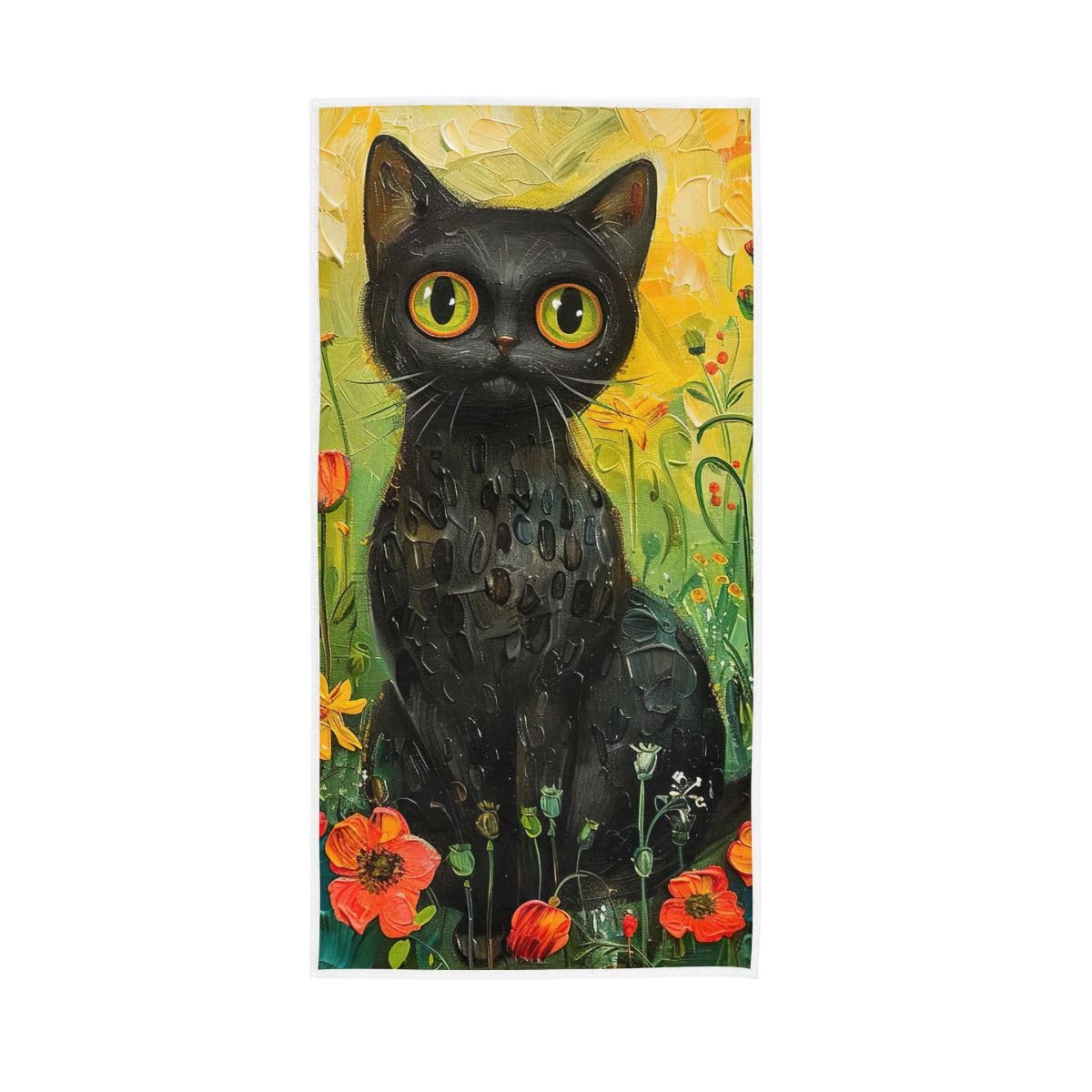LSRCPD Black Cat Sits in Garden Hand Towel, 15 x 30 Inches, Soft Highly Absorbent Towels for Bathroom Gym Hotel
