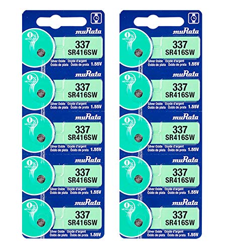 Image of Murata 337 Battery SR416SW 1.55V Silver Oxide Watch Button Cell (10 Batteries)