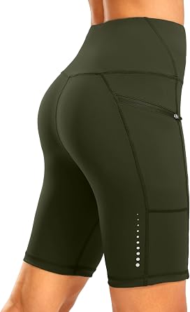Bikewa Womens High Waisted Biker Shorts 8" Running Workout Tummy Control Bike Spandex Shorts for Women Zipper Pockets