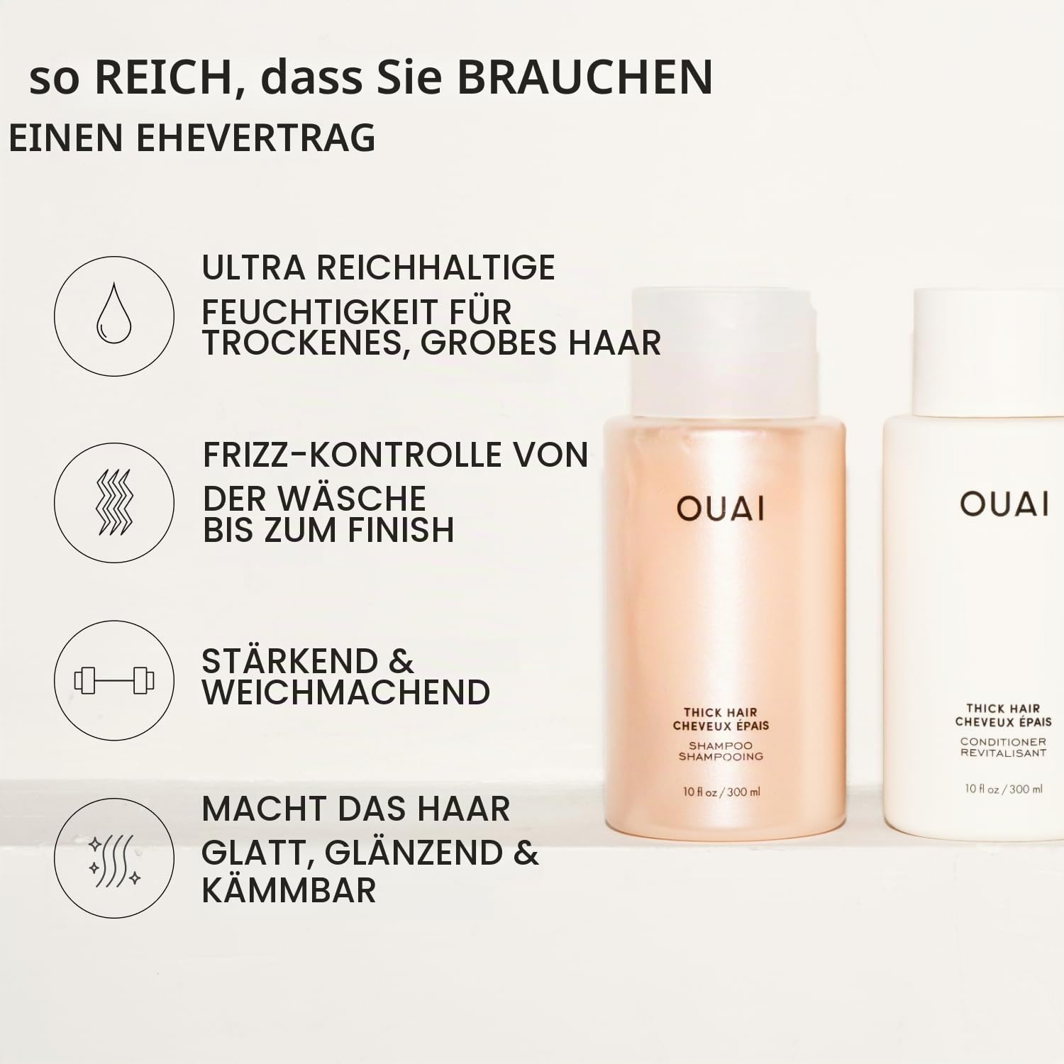 OUAI Thick Shampoo + Conditioner Set. Free from Sulfates (10 oz Each)