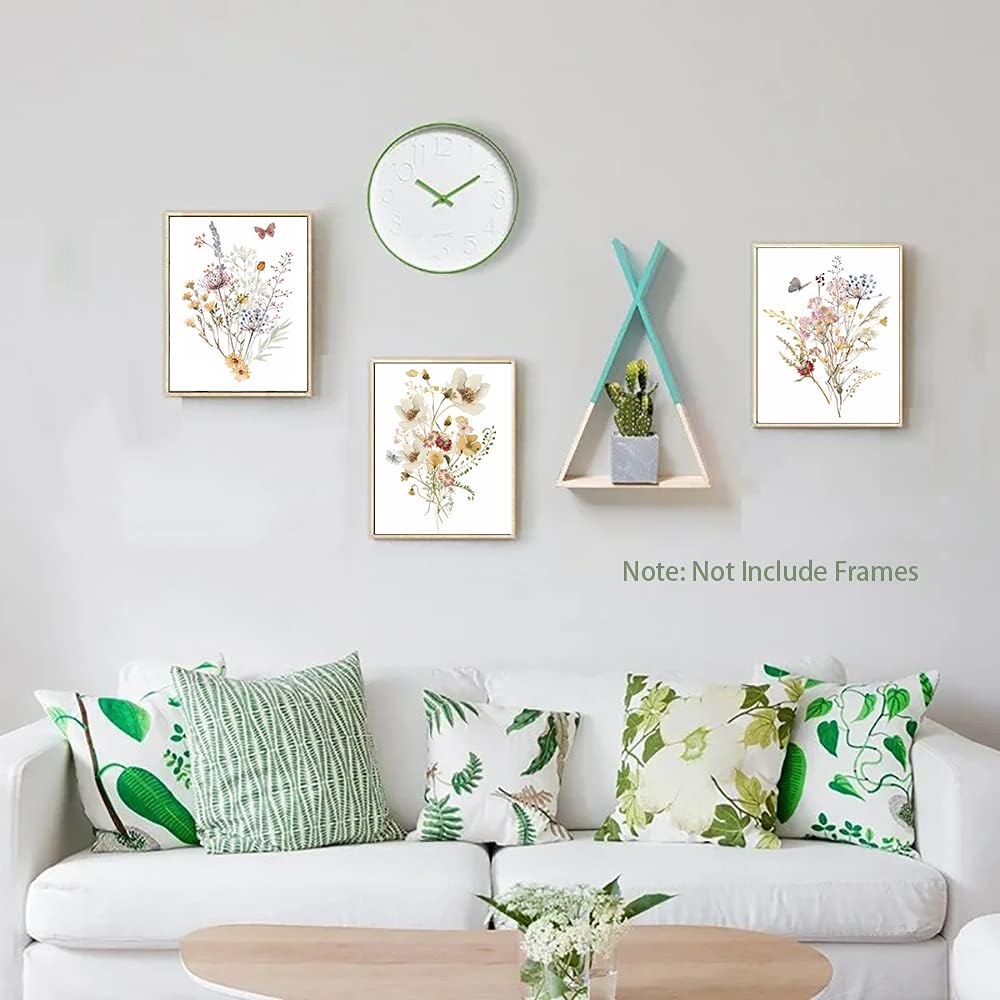 Wildblumen Kunstdruck Auf Leinwand – 4er Set, 20,3 X 25,4 Cm, Aquarell-Design, Minimalistisch