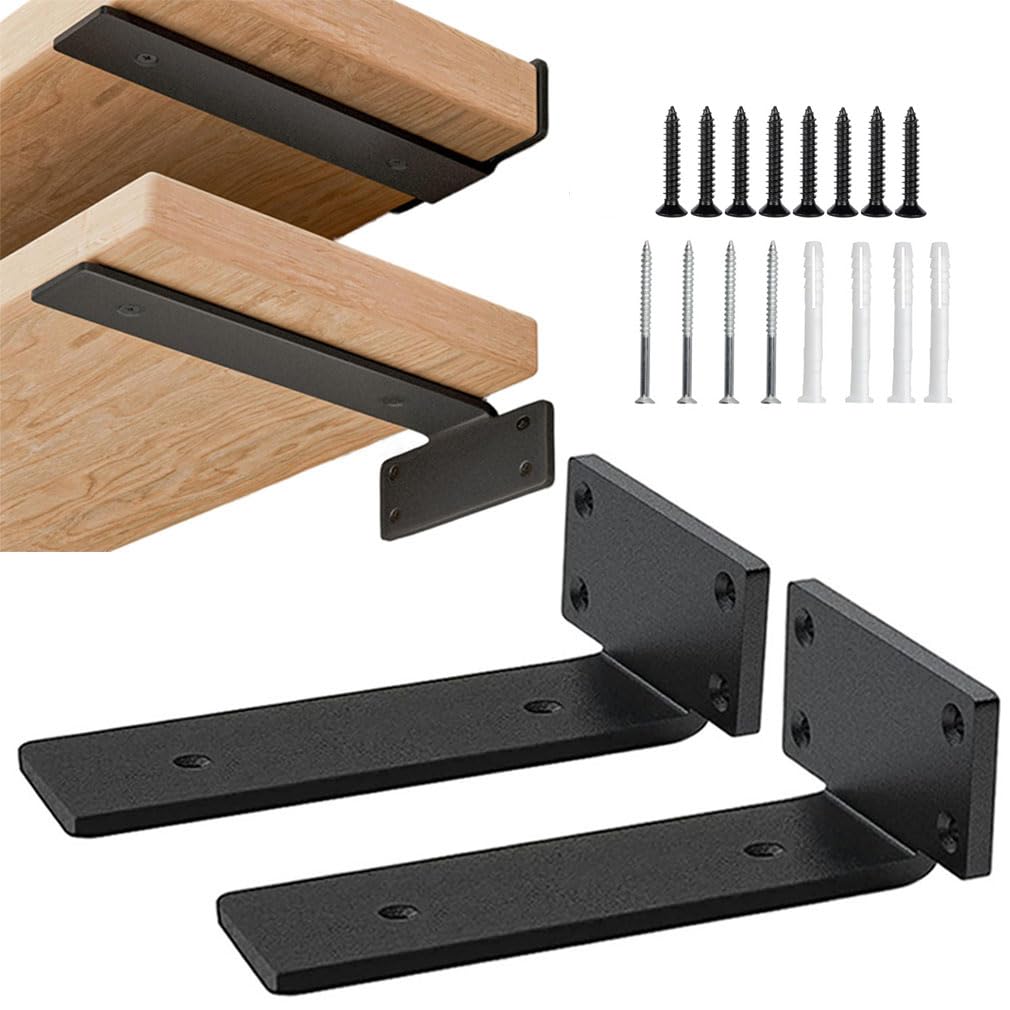 2 Pack Heavy Duty Shelf Brackets for Wall Mounting, with a Sturdy 75kg Load Capacity, T - Shaped Suspension Installation, Support Wall Hanging (Black, 15cm)