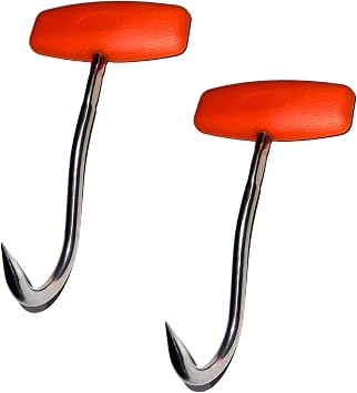 Cutlery Mania Stainless Steel Meat Hooks | Orange Plastic Handle | 2-Pack | Heavy Duty T-Shaped Butcher Hooks for Meat Processing 5 inch