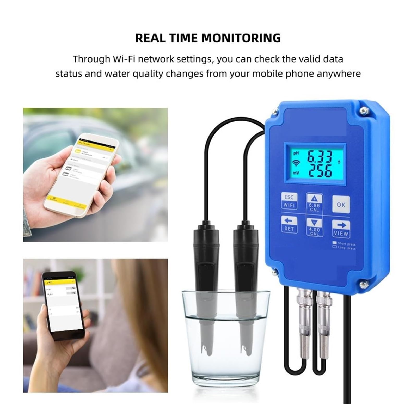 WiFi Monitoreo Digital PH Y ORP Controlador BNC Sonda Probador De Calidad del Agua For Hidroponía Piscina Acuario MedicióN Precisa(A)