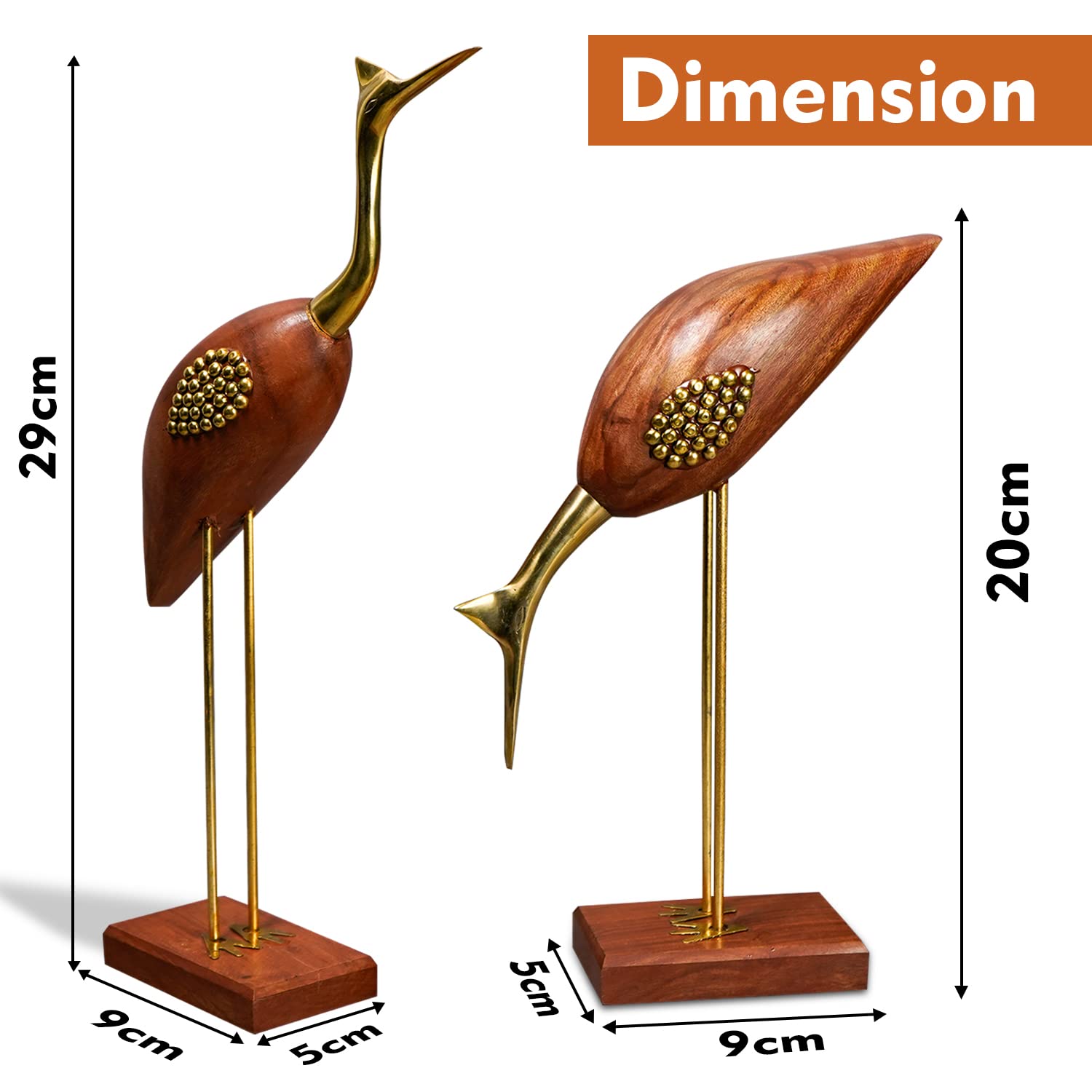 Naayaab Craft Good Luck Swan Home Decor Showpiece, Idols, Figurine for Home Office Décor,Love Bird Saras Made of Pakka Sheesham Wood and Brass - (Maroon, 12inch) Set of 2, Love 2