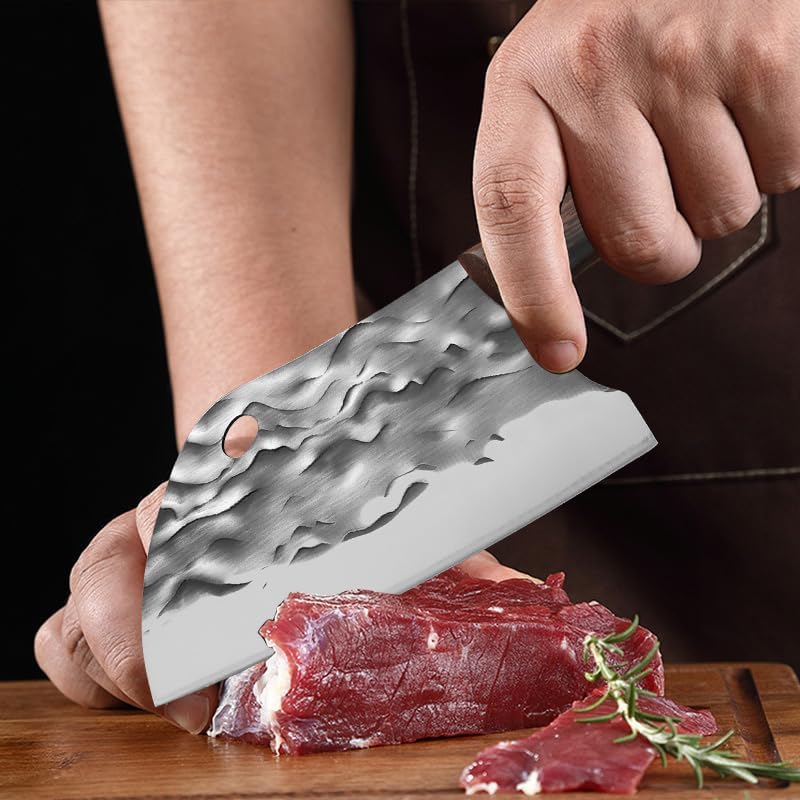 Meat Cleaver, 6 Inch Professional Slicing Knife Stainless Steel Kitchen Chopping Knife Household Hand Forged Meat Cleaver Fruit Cutter Knives