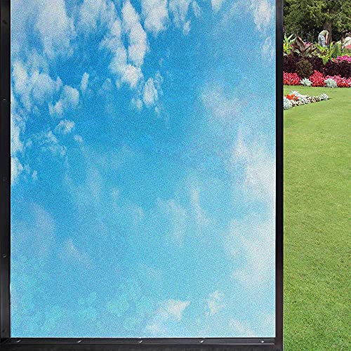 Blue Decorative Window Film,Open Summer Sky with White Clouds Freedom Feeling Heavenly High Scenic Photo Home Decorative Static Cling Window Film,Sky Blue and White 24 inch x 36 inch