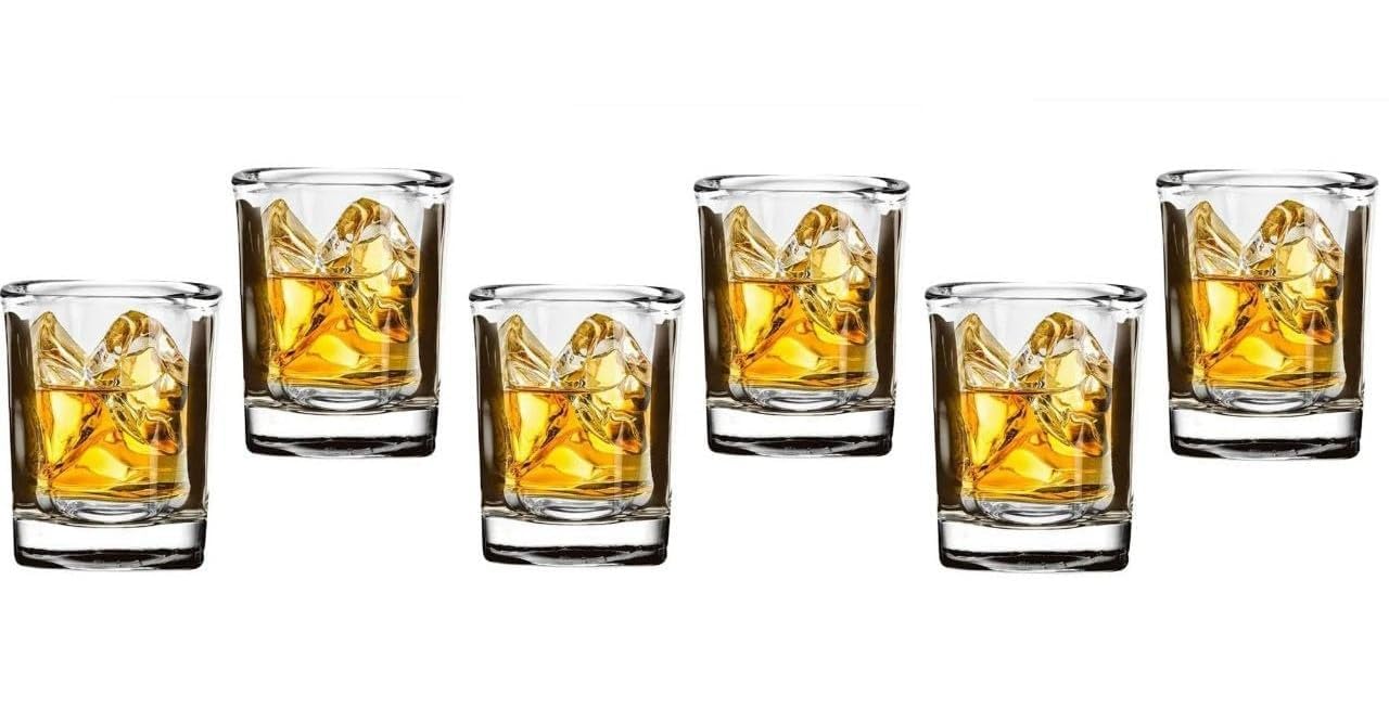 Perfect Square Shot Glass 65 ML, Set of 6 Shot Glass for Whiskey and Liqueurs Party Vodka & Tequila Cocktail, Small Tequila Clear Shot Glasses, Bar Restaurants, Kitchen, Home