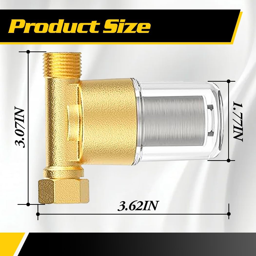40 Micron Brass Sediment Filter, Inline Water Filter fits 1/2" NPT & 3/4" GHT, Visual Sediment Filter for Washing Machines to Ensure Cleaner Clothes, Also for Water Heaters, RVs, Boats, Garden Hoses - Image 5