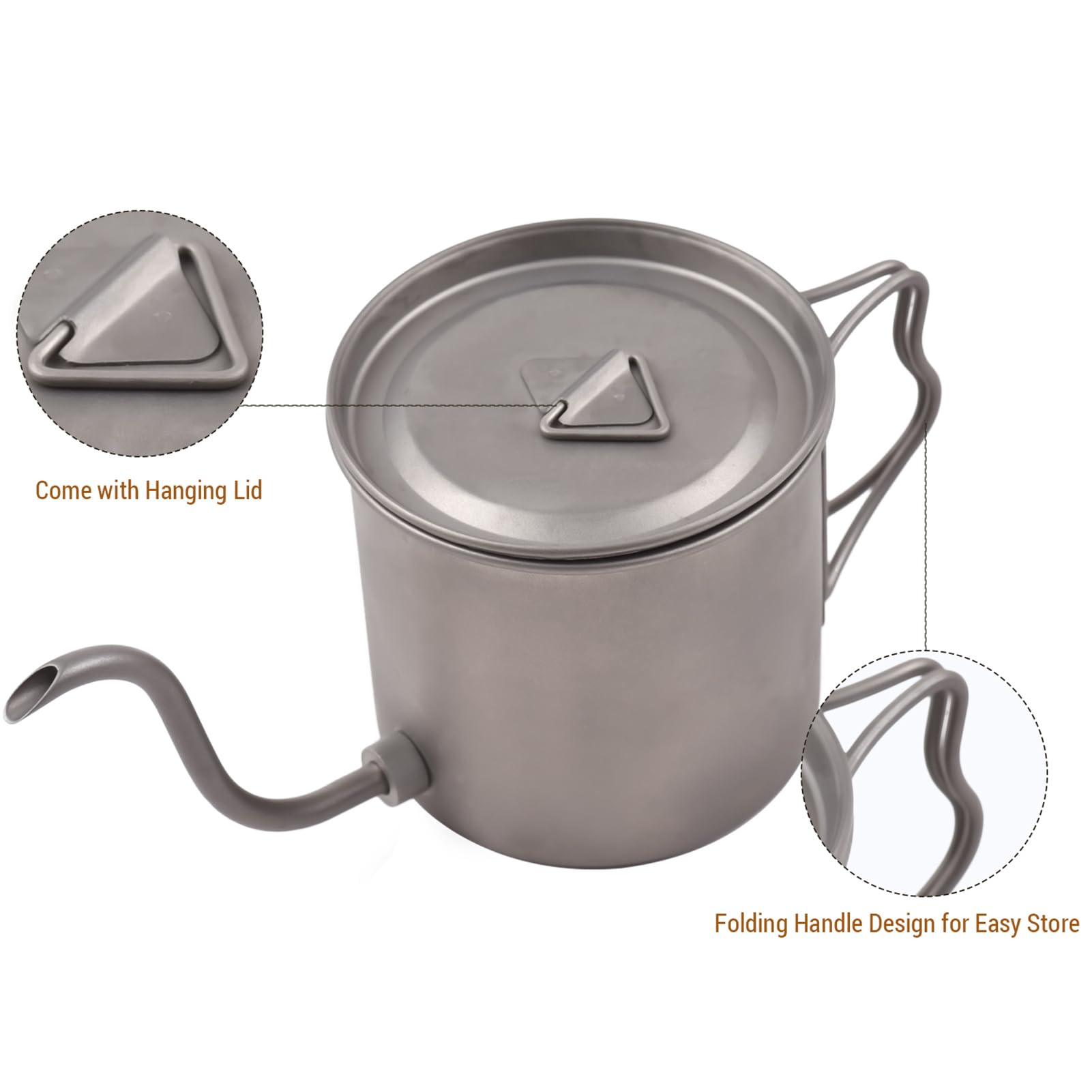 Hervidores de camping de 400 ml para agua hirviendo, hervidor de café con mango plegable + boquilla de café extraíble con filtro de café/taza pequeña, hervidor de té ligero para picnic,