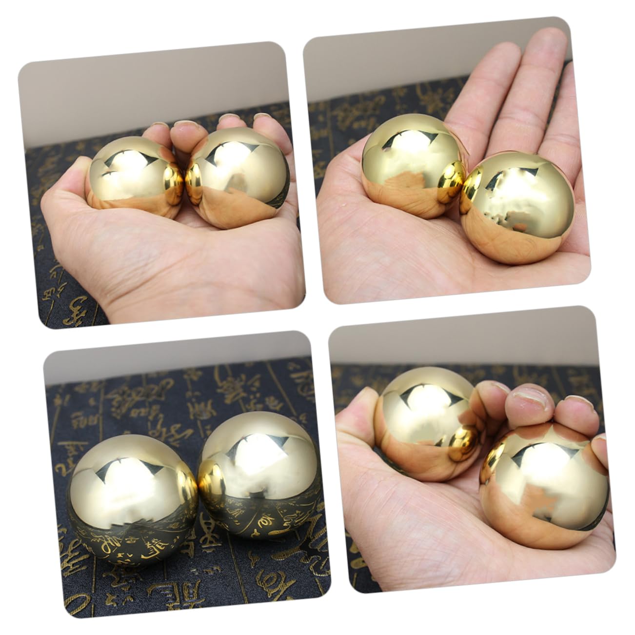 Handmassagebälle 1 Paar aus Messing, Goldene Handrollkugeln
