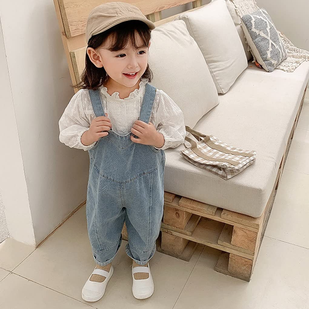 Bimba Salopette di Jeans Bambina Tuta in Denim Cotone da Neonata Carina Salopette in Denim Blu Jeans Salopette Bib Tuta Moda Casual Outfit Regolabile da Bambine 0-4 anni