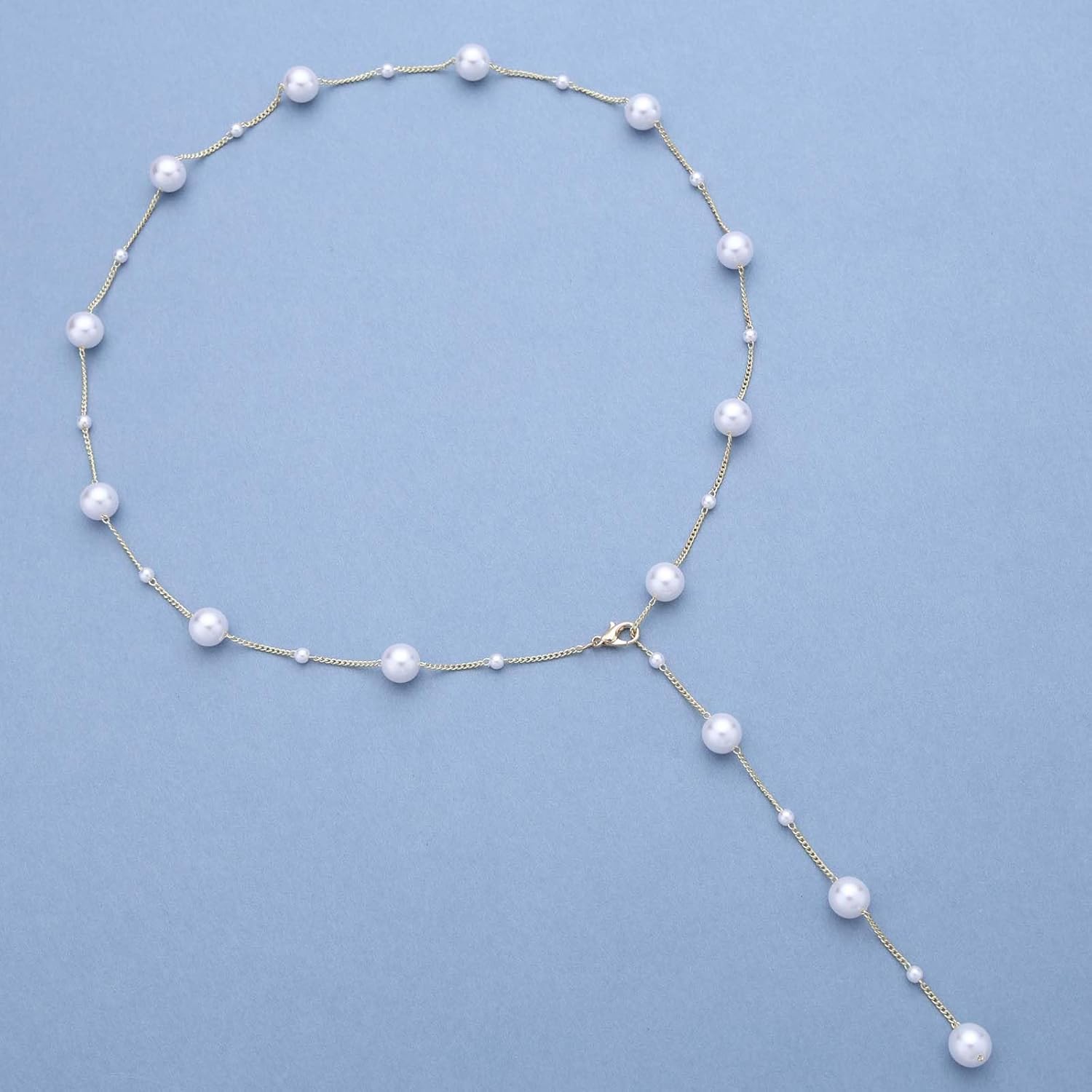 Bohemian Y Lariat Pearl Choker Necklace Gold Pearl Pendant Necklace Satellite Pearl Chain Necklace Y Shape Pearl Collar Necklace Jewelry for Women - Image 4