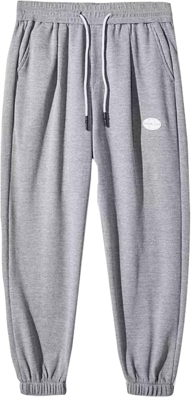 Men's Waffle Pattern Cinch Bottom Sweatpants Baggy Casual Loose Fit Yoga with Pockets Joggers Relaxed Fit Winter Fall