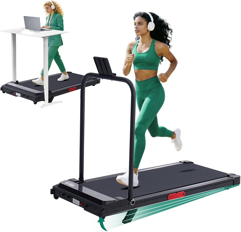 OGPOU Walking Pad with Handle Bar, Electric Treadmill with Incline for Home