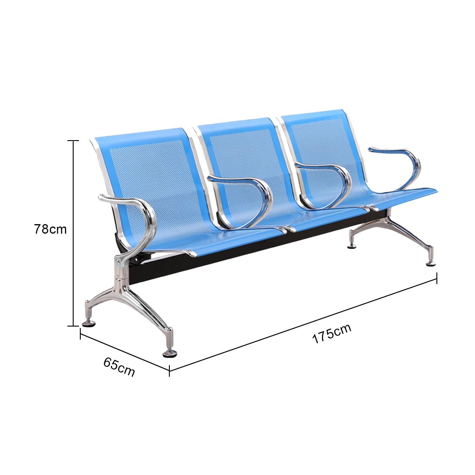 Banco de recepción de 3 plazas con reposabrazos de acero para oficina, aeropuerto, hospital, banco, diseño duradero y cómodo