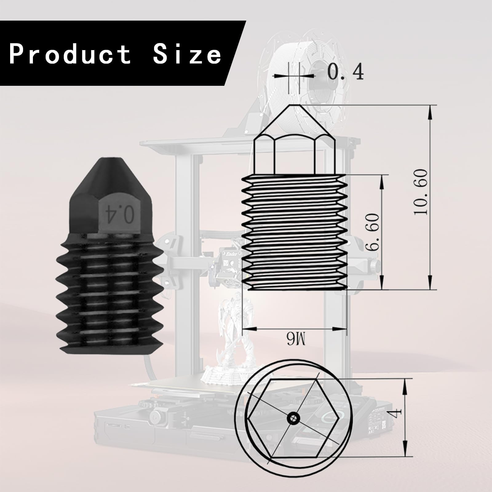 Dysze ze stali hartowanej, 0,4 mm, do Bambu Lab X1C, X1E, P1P, P1S, 3D Printers HighTemperature Upgrade Hotend Nozzle do filamentu BambuLab 1,75 (do 500°C)