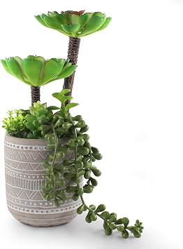 Artificial Succulents 11" Fake Green Plants Premium Realistic Textured Faux Succulents String of Pearls Ceramic Potted Greenery for Home Decor Table Centerpiece