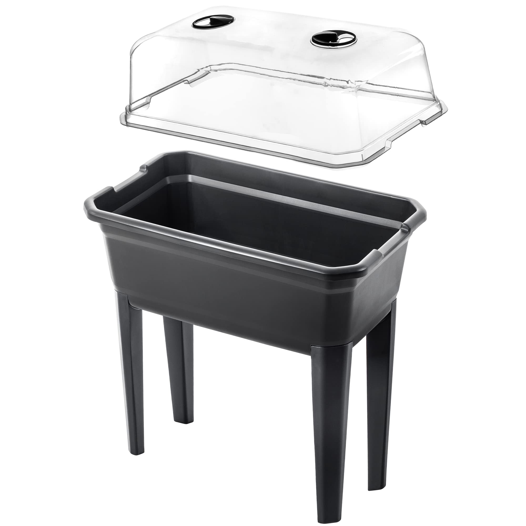 KADAX Gewächshaus auf Beinen, 30L aus Kunststoff, Anzuchttopf mit Abdeckung mit Lüftungsöffnungen, Kräuterbeet für Balkon Garten und Terrasse (Kunststoff 60cm, Anthrazit)
