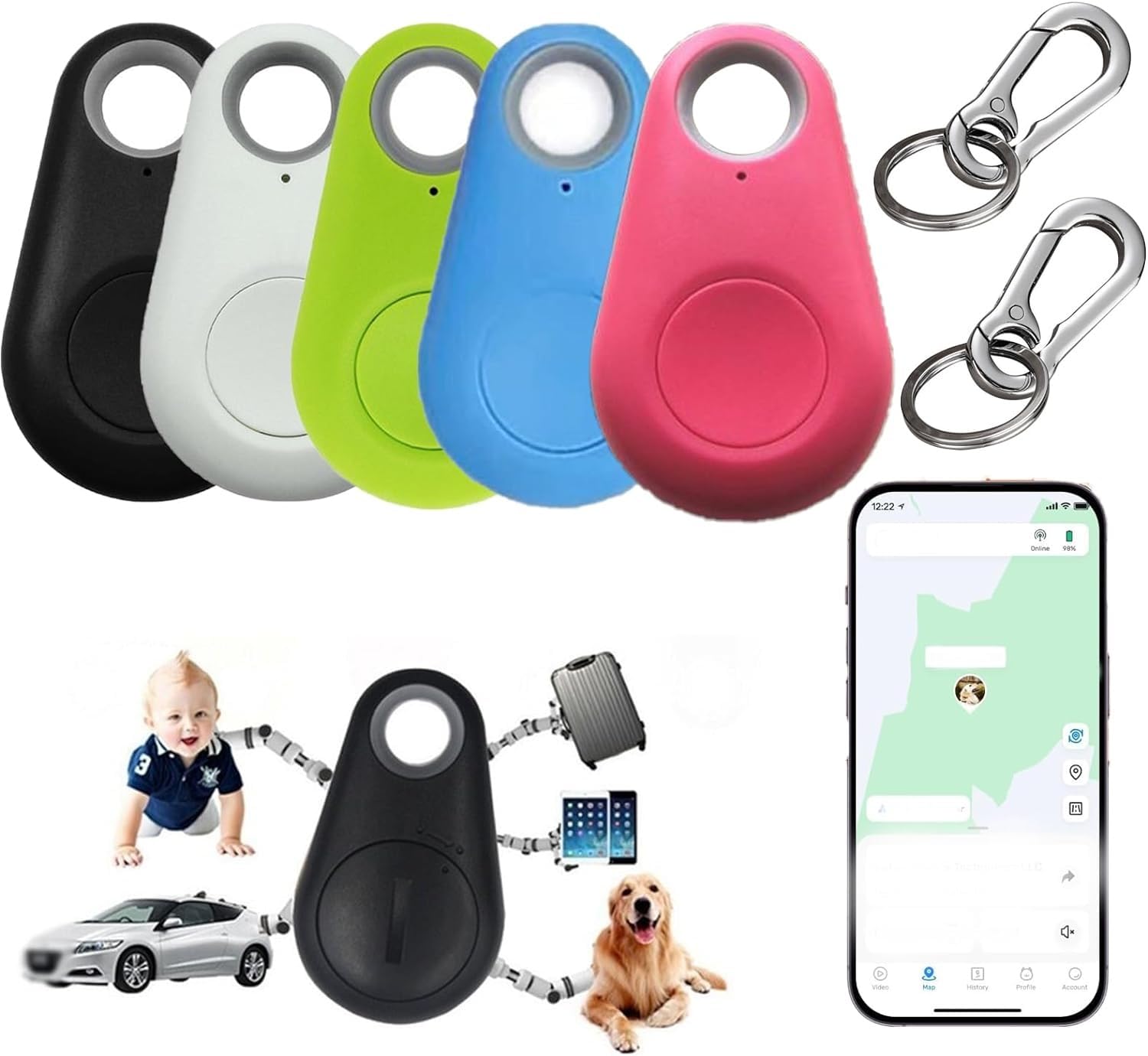 4pc Mini GPS Tracker Blue-tooth Pendentif, Key Finder 4pc Mini GPS Tracker Blue-tooth Pendentif, Key Finder