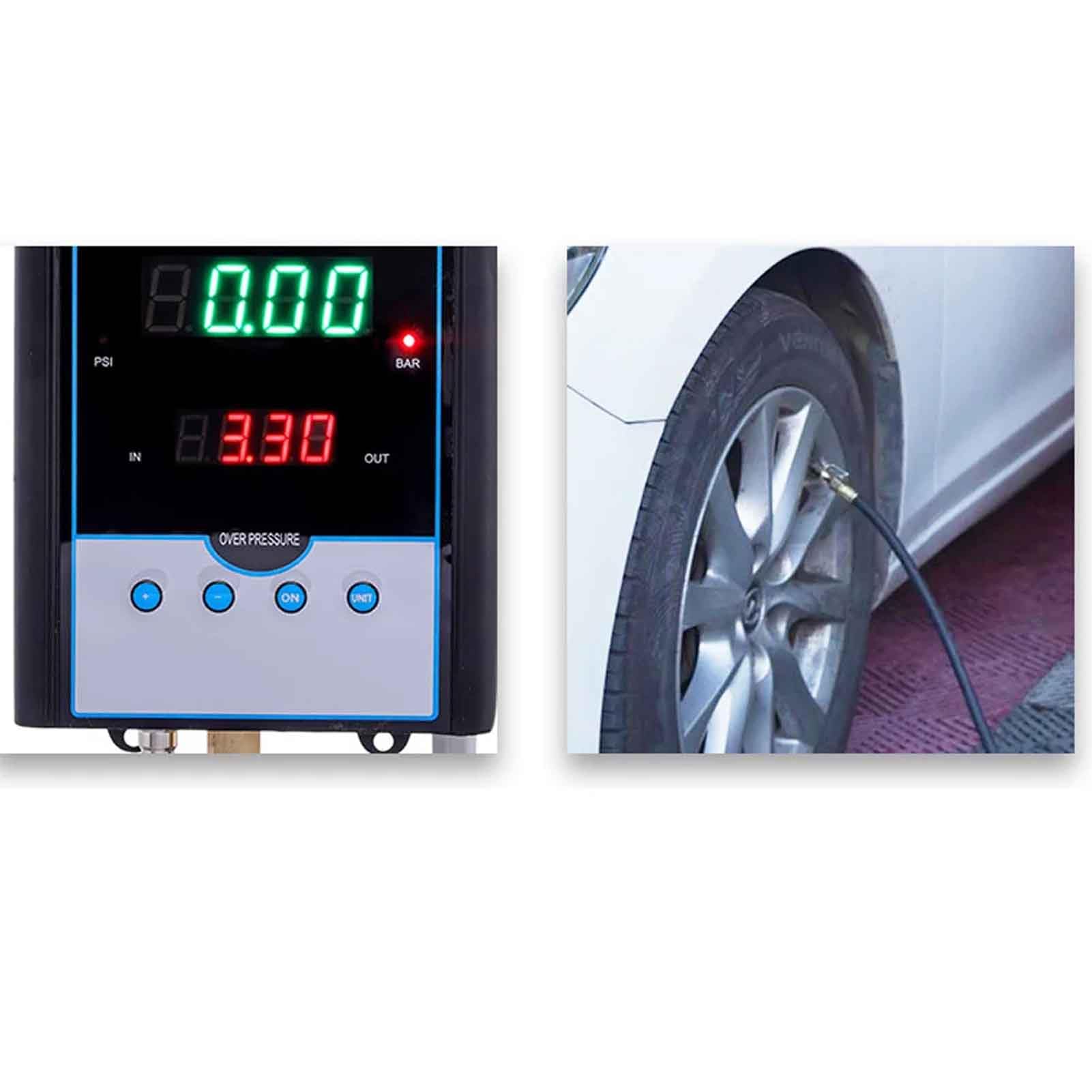 Toplionace Inflador de Presión Preestablecido de Neumáticos Completamente Automático AC220V Medidor de Presión de Neumáticos de Alta Precisión Pantalla Digital (Montaje en Pared)