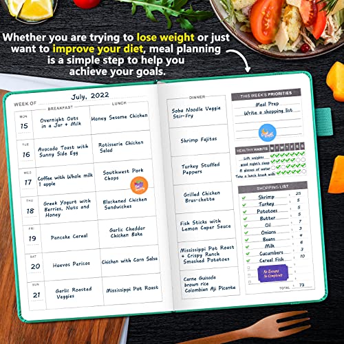 Jubtic Meal Planner Notebook, Weekly & Daily Meal Prep Journal With Shopping And Grocery Lists For Food Planning Menu Planning Healthy Diet And Habits Tracker, Last 1 Year,Undated, A5, Green #TOP2