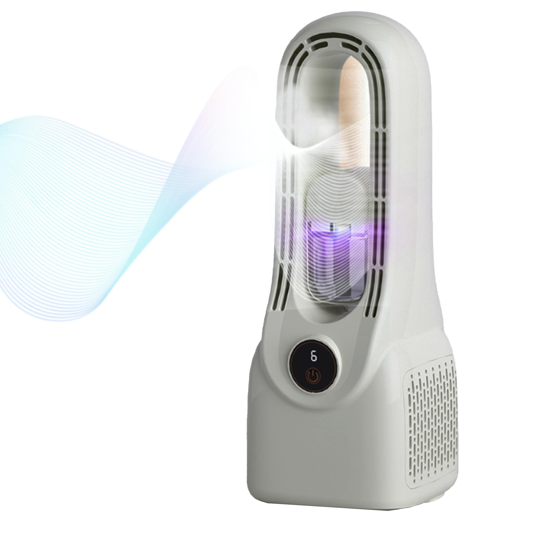 Purificateur d'Air 3-en-1 Portable, Ventilateur Humidificateur, Blanc, 33x12cm, 6 Vitesses, Batterie 6-8h, Écran LCD, Filtre Anti-Poussière, Chargement USB-C