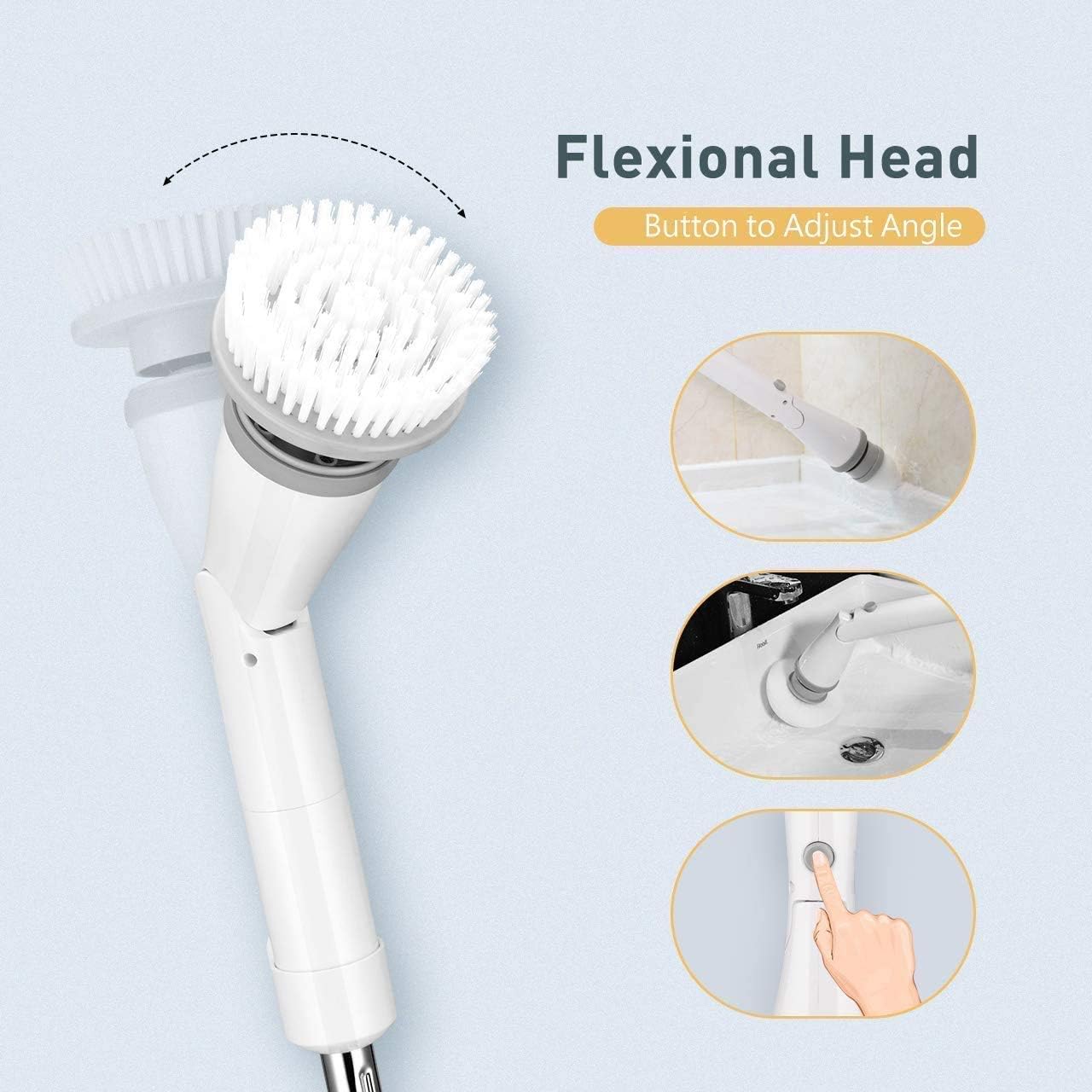 Spin Scrubber, [2020 Upgraded] 360 Power Scrubber, Cordless Bathroom Scrubber with 3 Cleaning Scrubber Brush Heads & 1 Extension Arm for Floor, Bathroom, Tub, Tile
