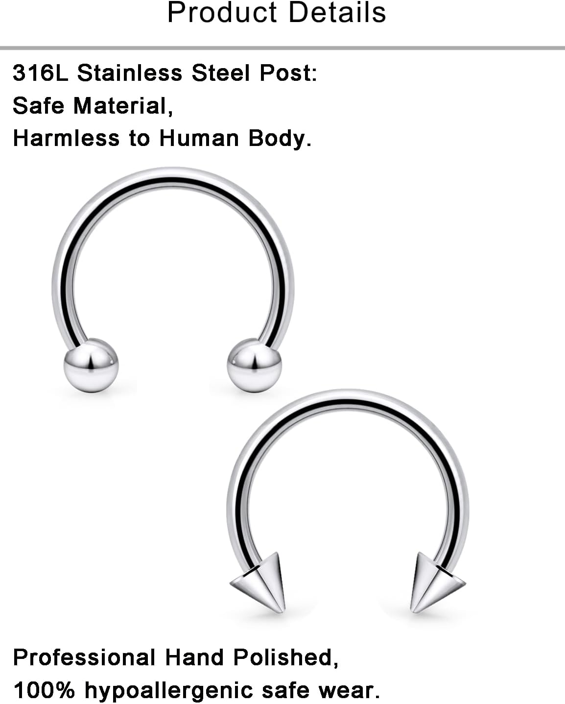 Lcolyoli 16g Septum Rings Surgical Steel Septum Jewelry Lip Rings Hoop Labret Snake Bite Piercing Jewelry Horseshoe Earrings Daith Piercings for Women Men - Image 3