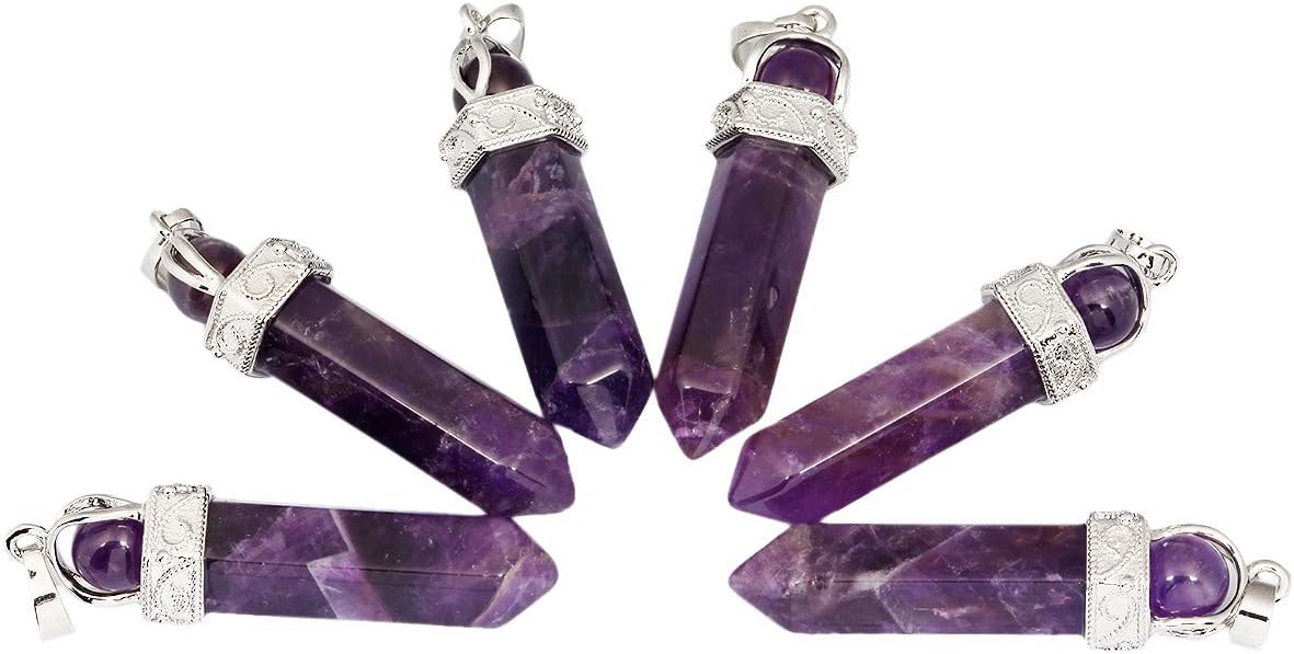 TUMBEELLUWA 2 PCS Healing Crystal Point Pendant Necklaces for Unisex Hexagonal Prism Stone Pendants with Chain - Image 2