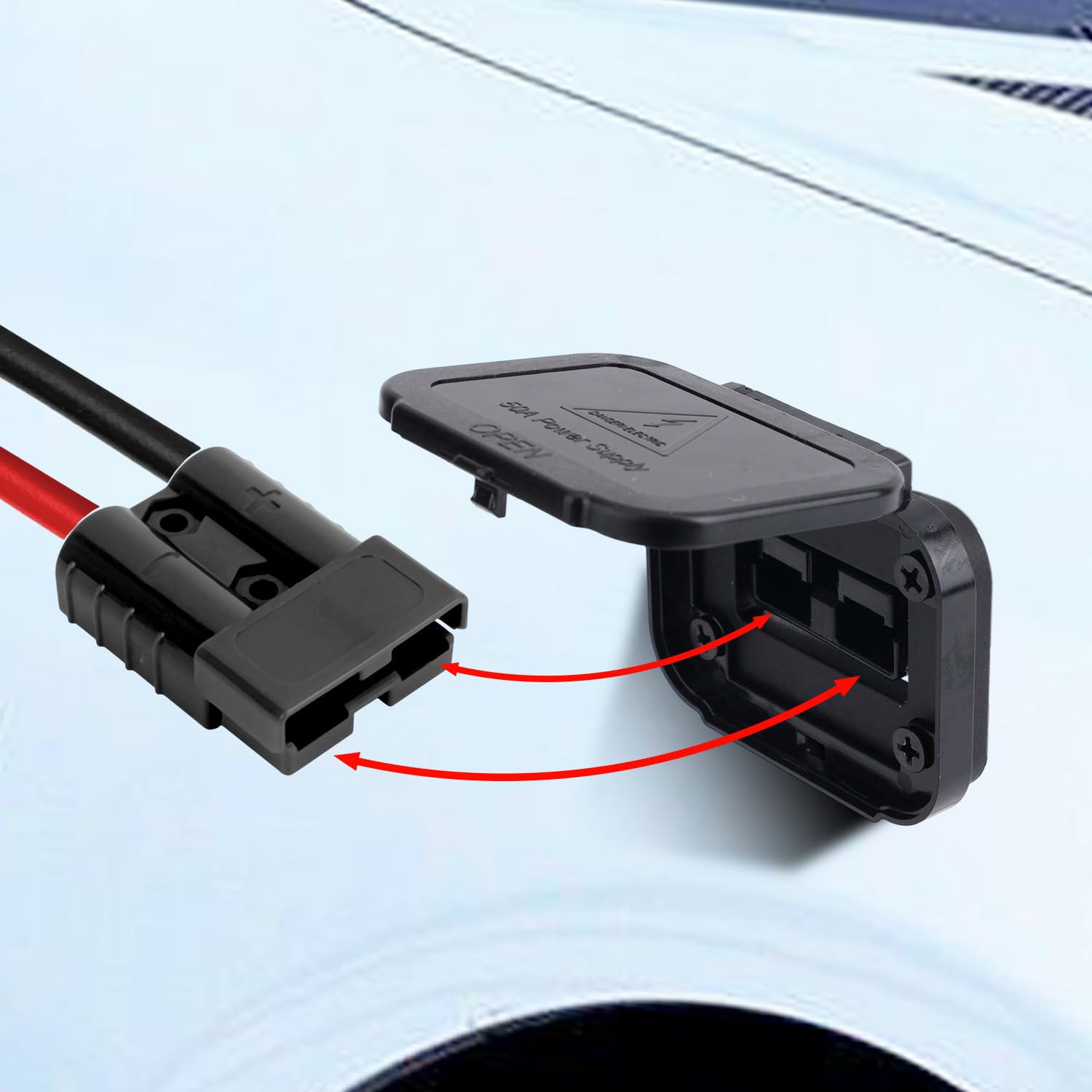 2pz Connettori Rapidi per Cavi da 50A con Supporto e Tappo, 12-6 AWG Connettore Rapido Batteria 12V-36V Spina SB50 Impermeabile per Auto Camper Verricello Barca Rimorchio ATV (Nero)