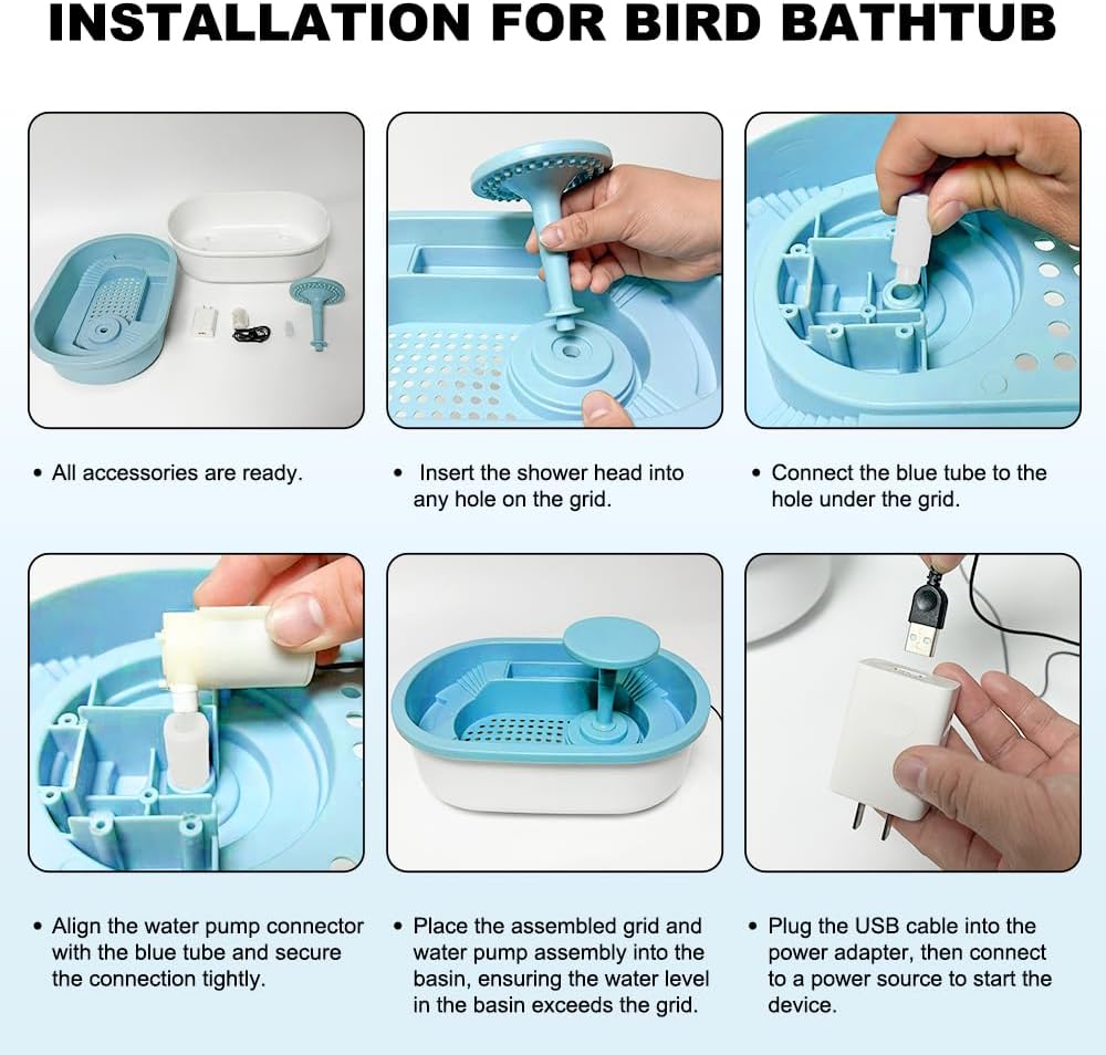 Automatic Bird Bath Tub, parrots Shower for Budgie Cockatiel Indoor use | Circulating water lures parrots, Cage hanging saves space, Detachable tub fits small parrots