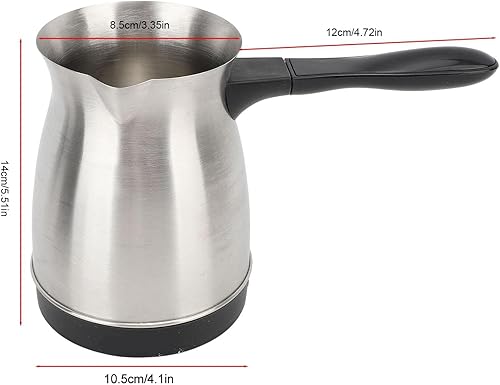 Miniatura 8 de Cafetera turca, cafetera turca de acero inoxidable de 20.3 fl oz, cafetera eléctrica con mango largo, cafetera turca para viajes en casa