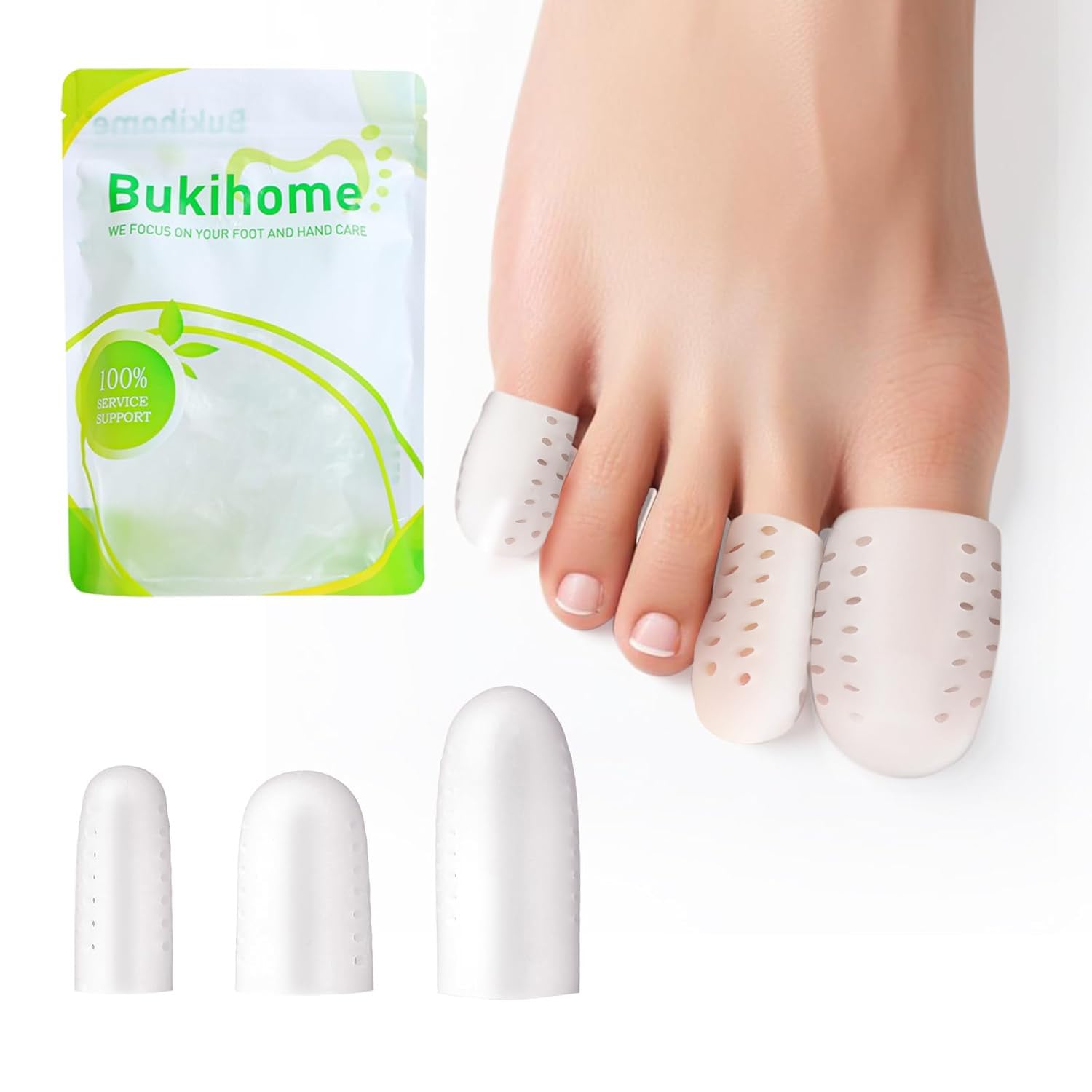 Bukihome 16 PCS Toe Protectors, Silicone Toe Caps Toe Sleeve Protectors, Prevent Pain Relief for Corns, Blisters and Ingrown Toenails (4 Large Size + 8 Medium Size + 4 Small Size)